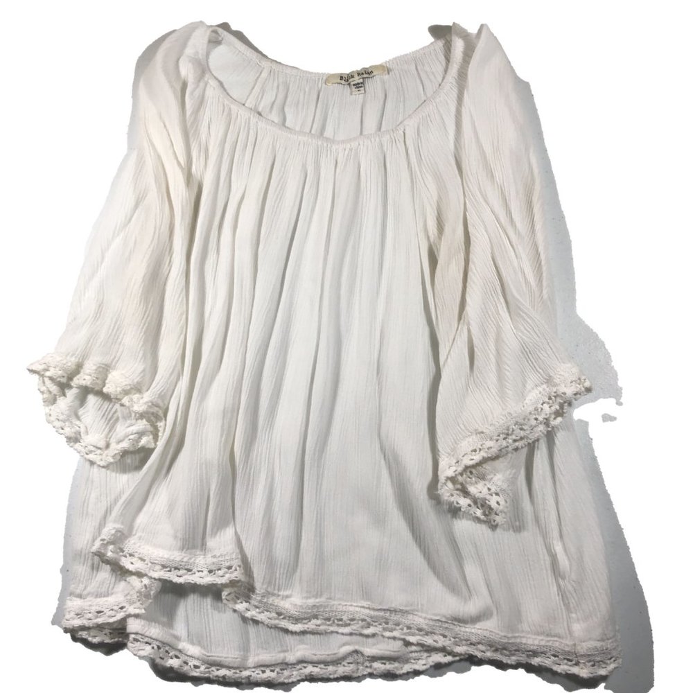 Black Rainn White Peasant Top  Ladies Size M
